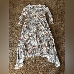 Peruvian Connection Floral Long Sleeve Dress with Asymmetrical Hem